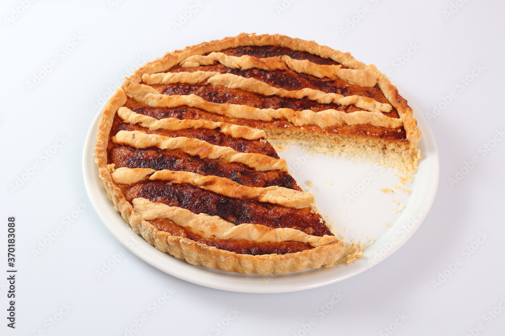 Shoofly Tart with Golden Syrup Filling. Isolated on white background. Shoofly Tart with Golden Syrup Filling. Isolated on white background.