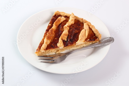 Shoofly Tart with Golden Syrup Filling. Isolated on white background.