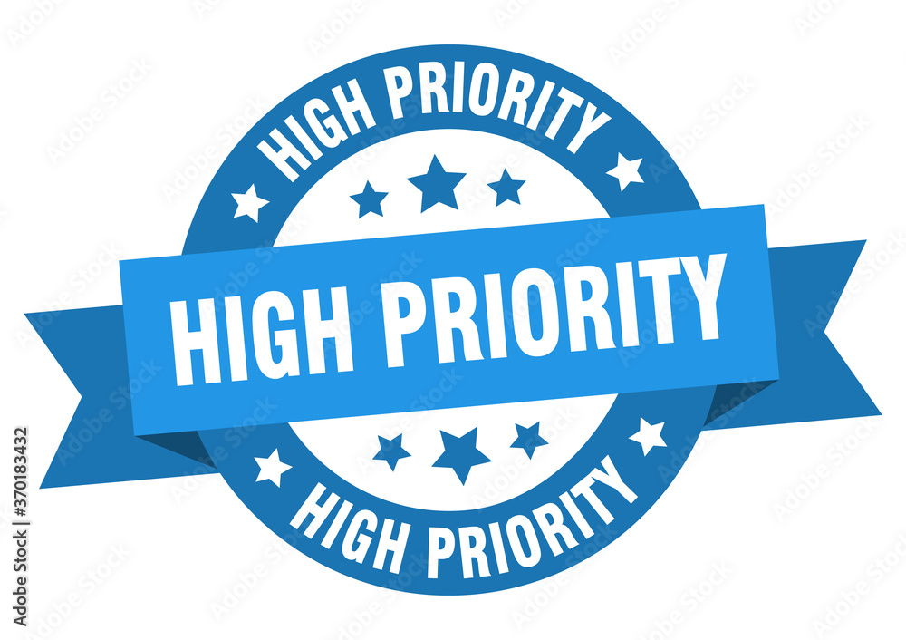 high priority round ribbon isolated label. high priority sign