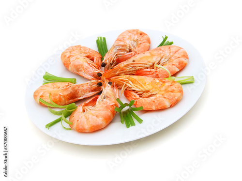 Boiled shrimps isolated on white