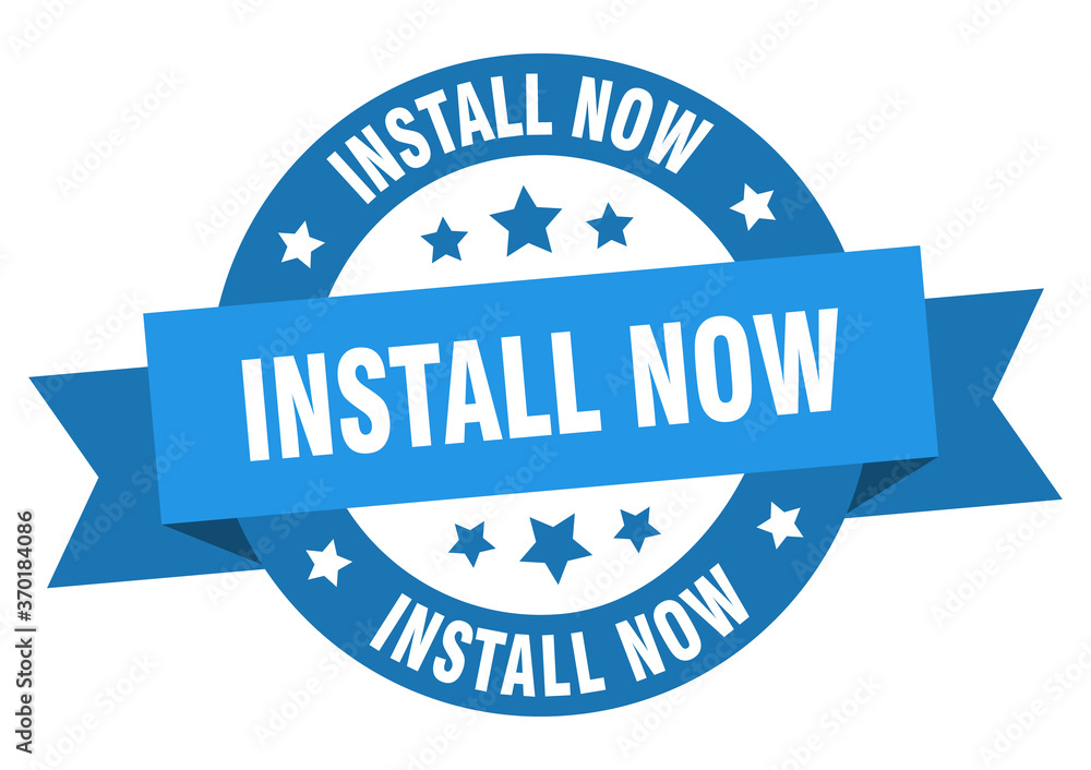 Fototapeta premium install now round ribbon isolated label. install now sign