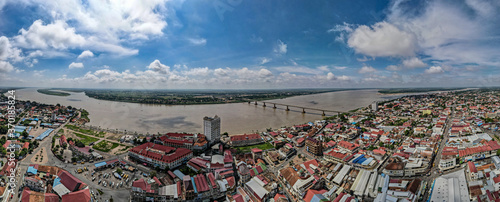 Aerial drone picture of Kampong Cham city, Cambodia  photo