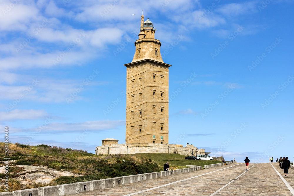 A Coruna, Spain. The Tower of Hercules, an ancient Roman lighthouse and major historical landmark in Galicia