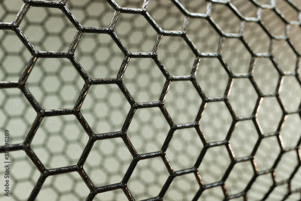 Naklejka premium 3D rendering of carbon nanotube on dark background, black atoms and bonds