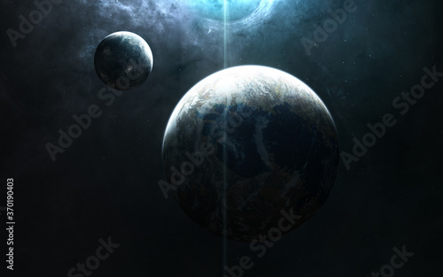 Fototapeta Naklejka Na Ścianę i Meble -  Planets in light of blue star somewhere in deep space. Science fiction. Elements of this image furnished by NASA