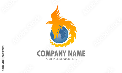 Phoenix World Logo - Fire bird Globe Vector