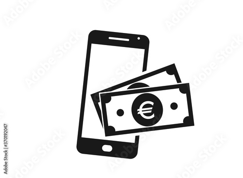 mobile phone payment icon. euro bill on smart phone. nfc payment