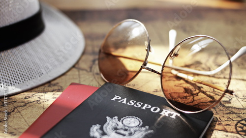 passport and glasses Travel concept