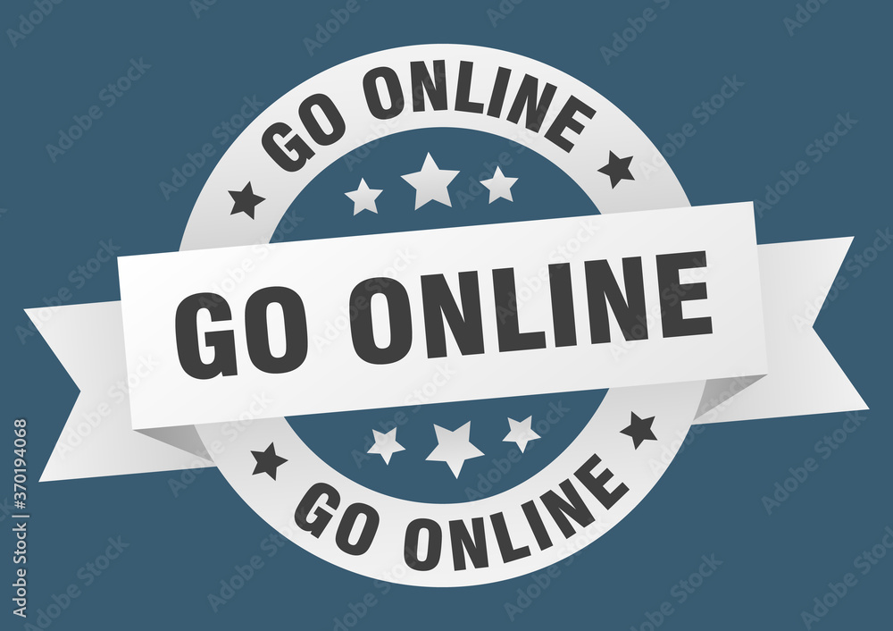 go online round ribbon isolated label. go online sign