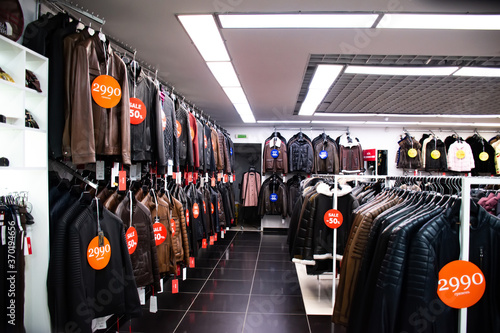 Interior of a store selling fashionable leather outwear