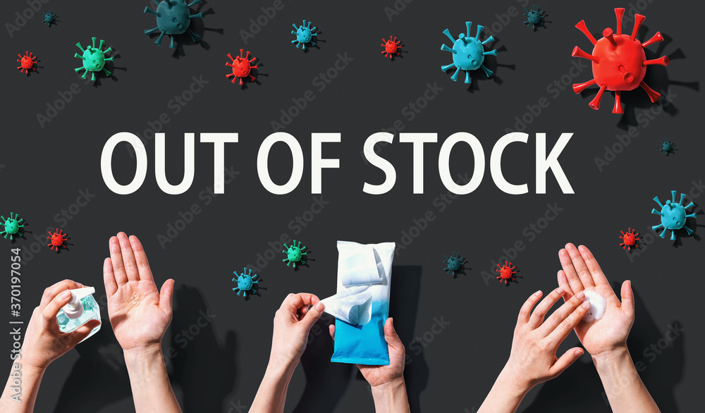 Out of stock theme with hygiene and viral objects Out of stock theme with hygiene and viral objects