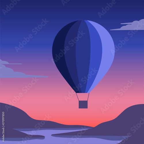 Creative concept abstract vector illustration aerostat air balloon in the sky in the night time.

