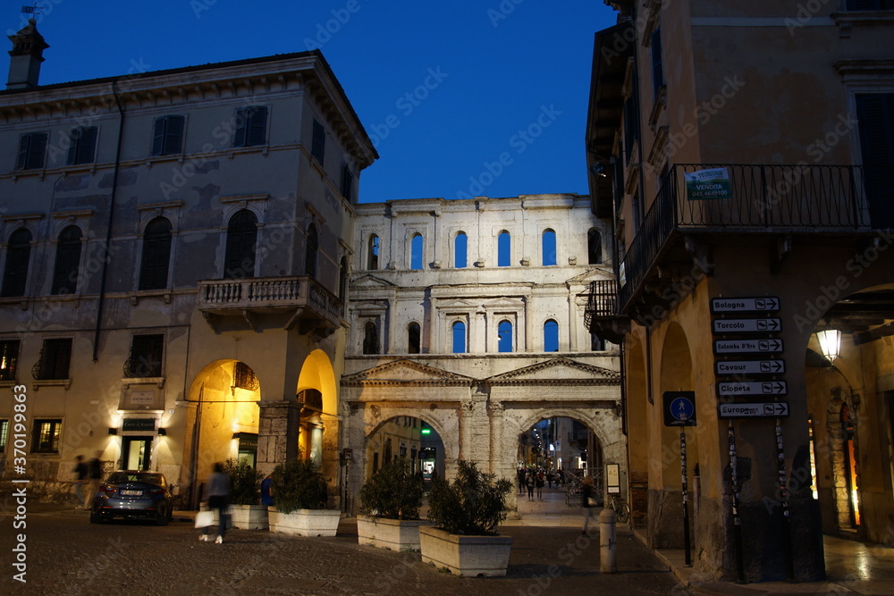 The ancient Porta Borsari (Roman gate) 1st century A.D. Verona (UNESCO world heritage site) - Veneto, Italy, Europe