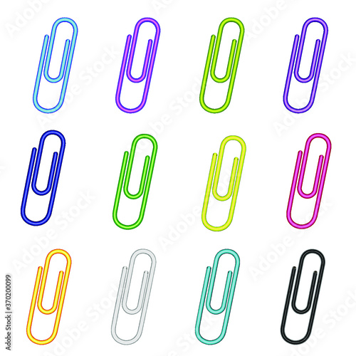 Vector design colored paper clips on white background.