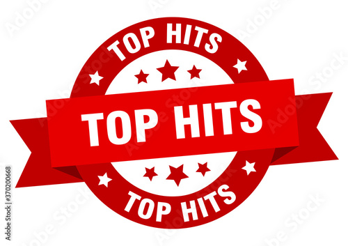 top hits round ribbon isolated label. top hits sign