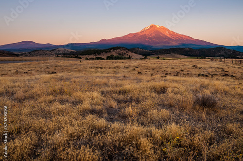 Mt Shasta California as sunset with gorgeous light