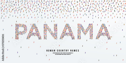 Human country name Panama. large group of people form to create country name Panama. vector illustration.