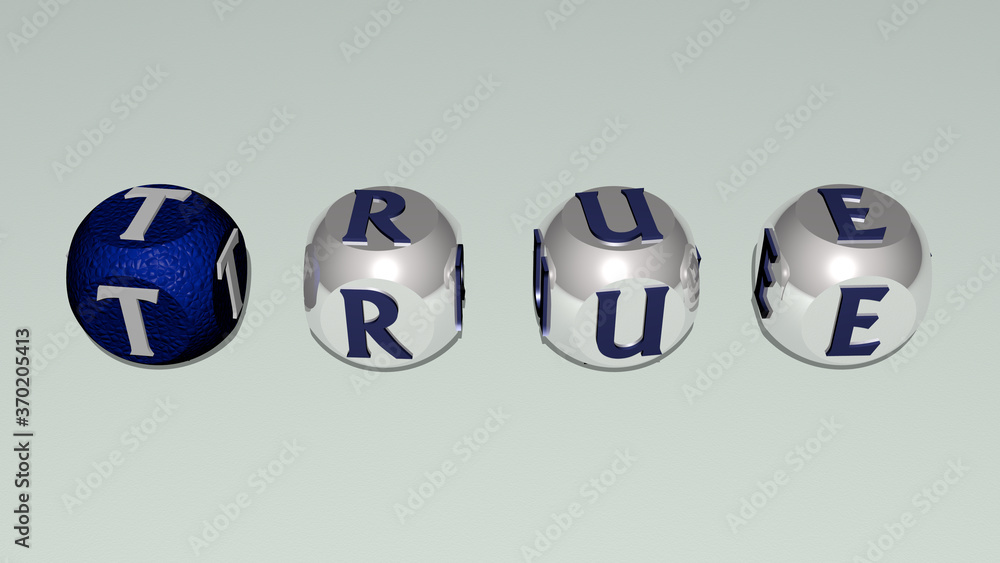 crosswords of TRUE arranged by cubic letters on a mirror floor, concept meaning and presentation. background and illustration crosswords of TRUE arranged by cubic letters on a mirror floor, concept meaning and presentation. background and illustration