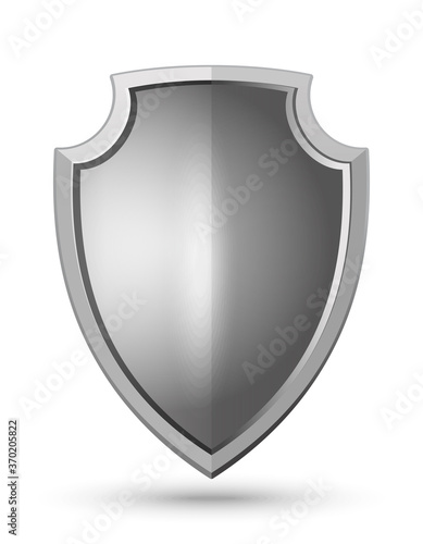 Metal knight shield. Empty metal shield. Realistic vector illustration isolated on white
