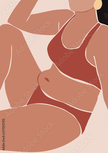 Abstract colorful woman vector poster. Contemporary art in terracotta colors. Beauty fashion female figure in modern style. Body positive. Summer vibes. Perfect for print, poster, social media, cards
