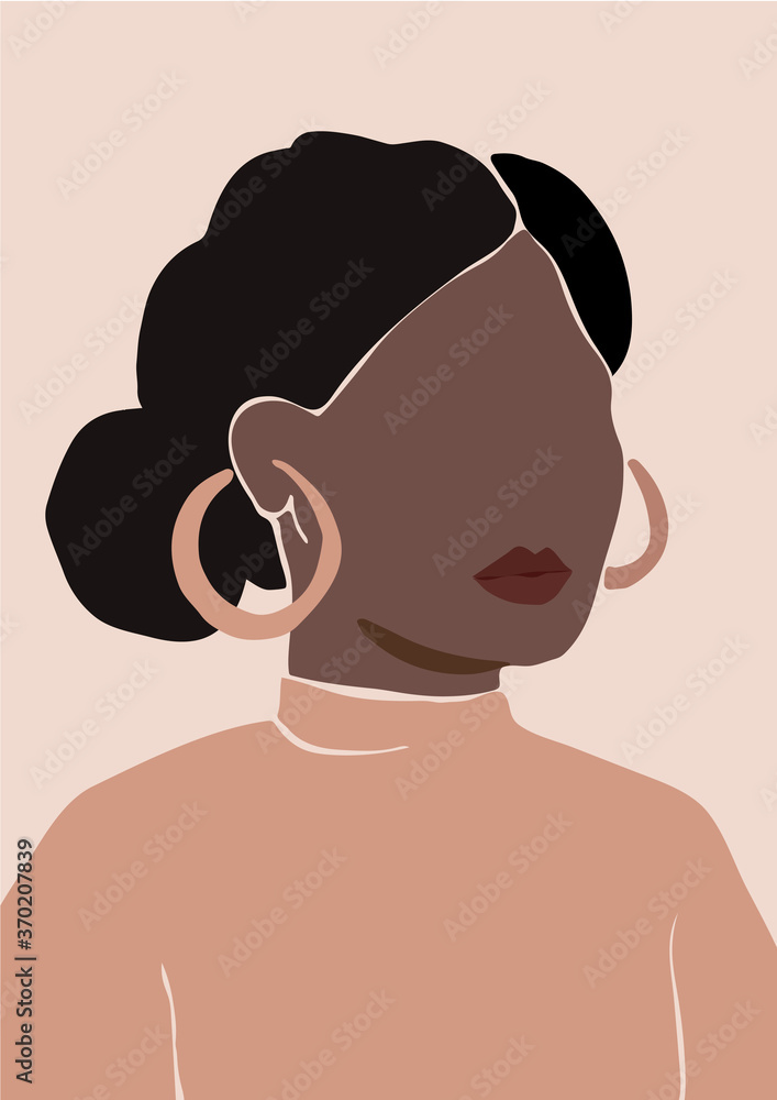 Abstract colorful woman vector portrait. Contemporary art with terracotta colors. Beauty fashion female figure in modern style. Perfect for print, poster, social media, cards