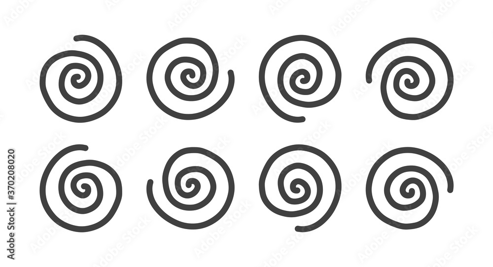 Hand Drawn Spiral Set - Cyclic Symbol - Black Line Elements Hand Drawn Spiral Set - Cyclic Symbol - Black Line Elements