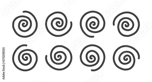Hand Drawn Spiral Set - Cyclic Symbol - Black Line Elements