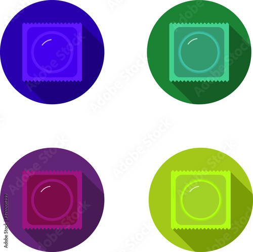 four different colored condoms in flat design
