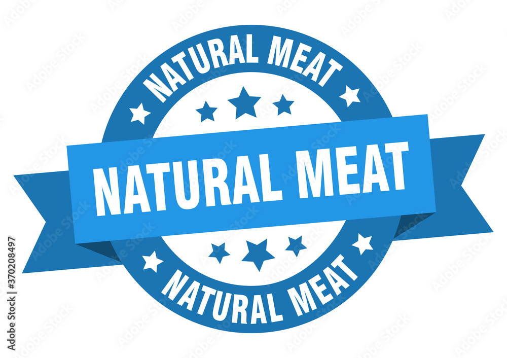 natural meat round ribbon isolated label. natural meat sign