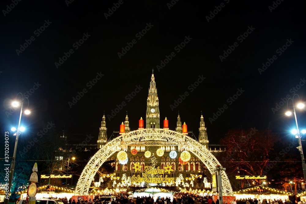 Vienna City Town hall at Rathausplatz during Christmas Market Time