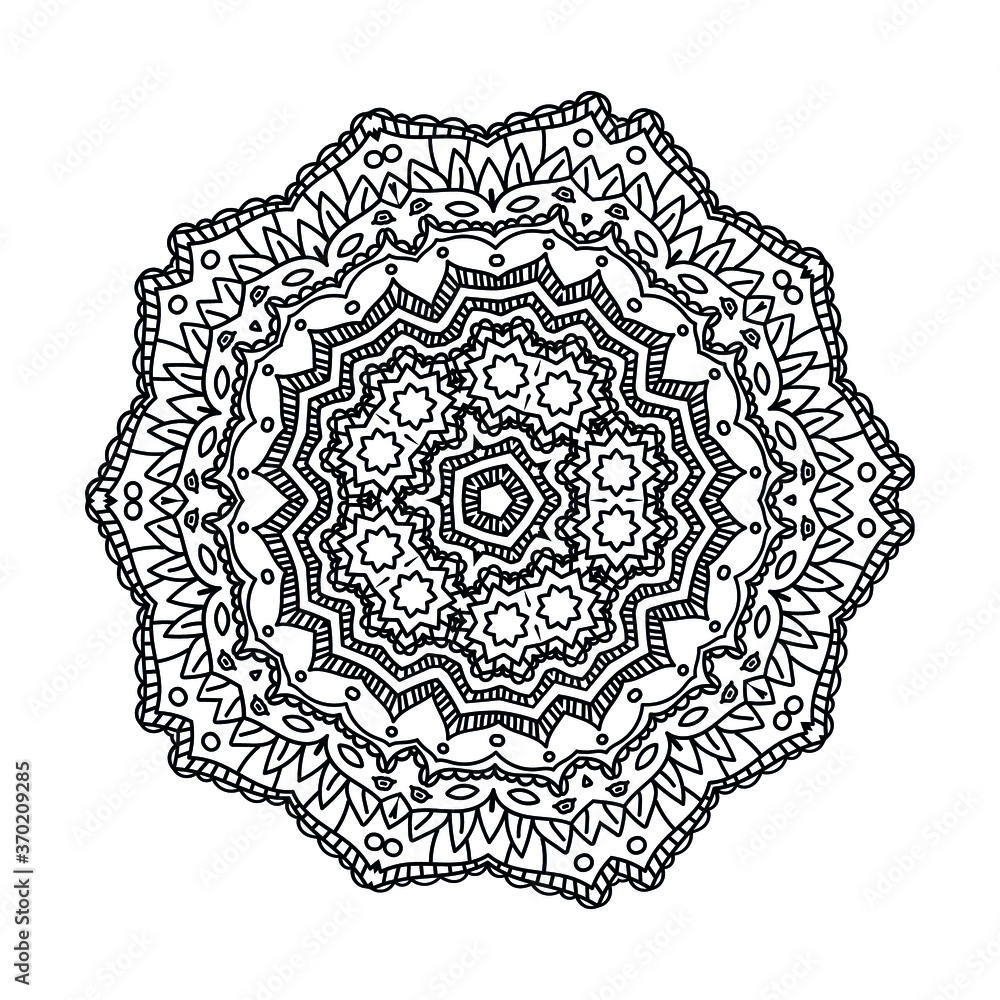 Mandala for coloring book. Decorative round ornaments. Flower shape. Oriental vector, Anti-stress therapy patterns. Symmetry. Meditation. Yoga logo. Vector EPS 10. Ethnic Style.