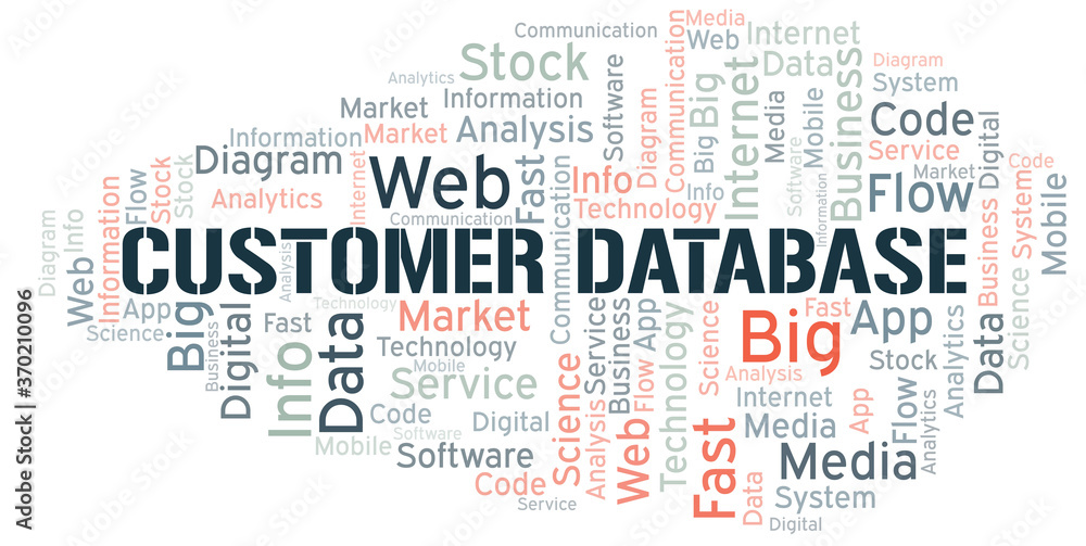 Customer Database vector word cloud, made with text only.