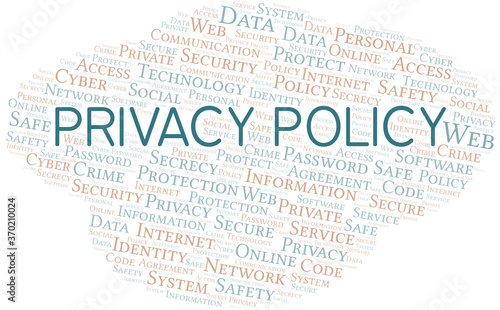 Privacy Policy vector word cloud, made with text only.