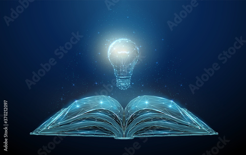 Abstract low poly open book with light bulb