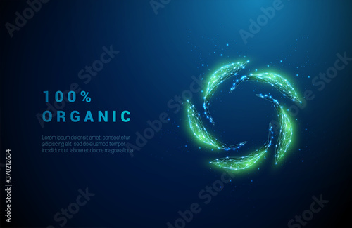 Low poly abstract green leafs in circle