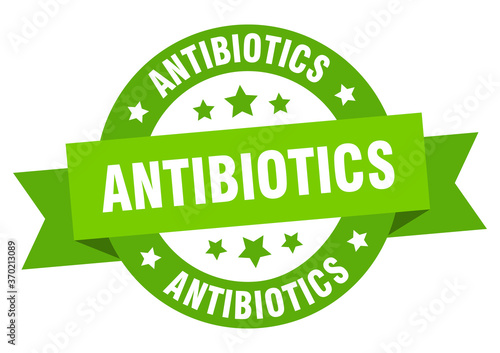 antibiotics round ribbon isolated label. antibiotics sign