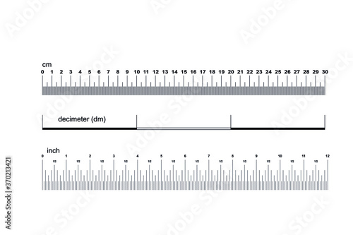 Ruler set: 30 cm, 3 decimeter and 12 inch, vector illustration