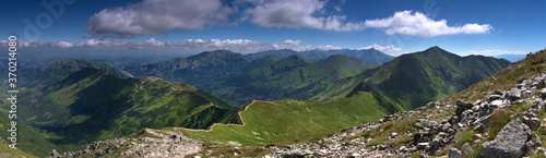 Panorama ze Starorobocia  skiego Wierchu na Ornak  Czerwone Wierchy  Bystr    B  yszcza  Dolin   Ko  cielisk  