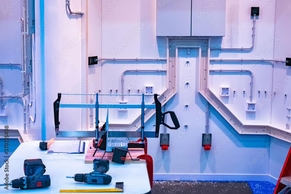 Laying of electric cables at the enterprise. Wiring in the production room. The organization of