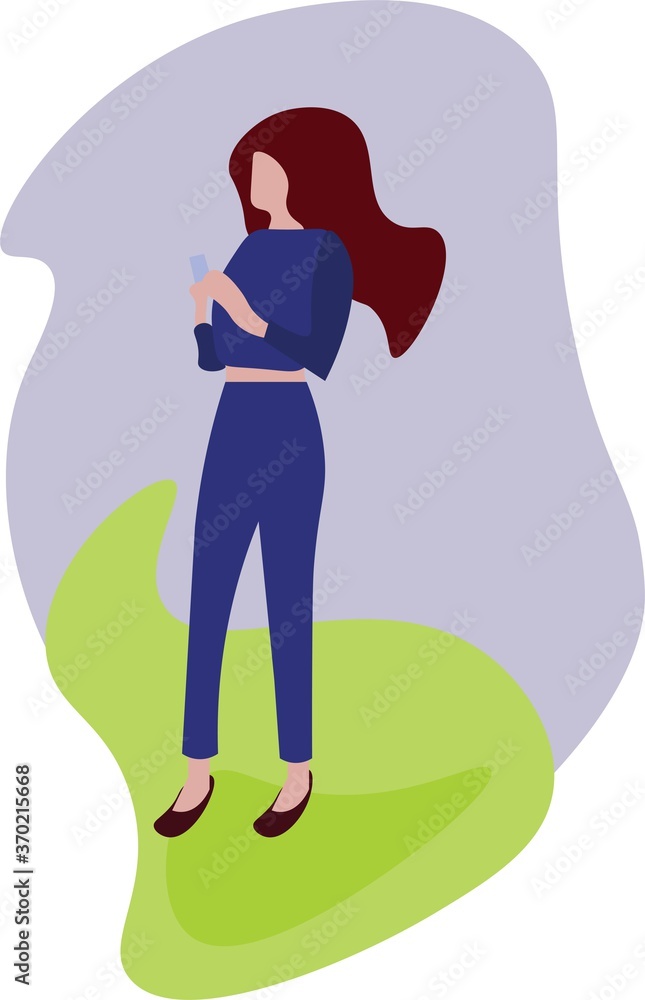 Flat color illustration of a faceless cartoon girl with a smartphone Flat color illustration of a faceless cartoon girl with a smartphone