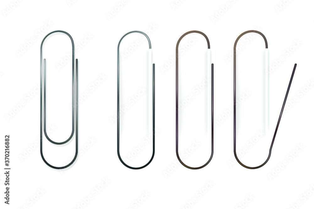 Set of metal paper clips with shadow isolated on white background. Vector illustration Set of metal paper clips with shadow isolated on white background. Vector illustration
