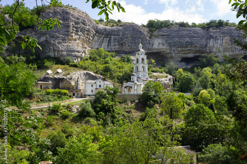 beautiful summer view of the majestic temple in the mountains, located in the Crimea