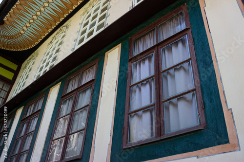 Wooden window of typical Tatar houses, beautifully painted