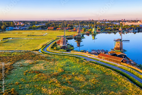 Zaanse Schans windmills landscape, North Holland, Netherlands