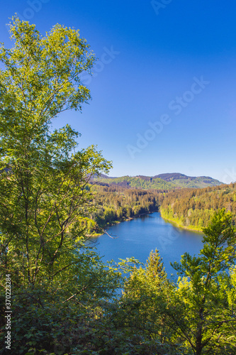 view of Granestausee reservoir and forest at Harz Mountains National Park, Germany © Joppi