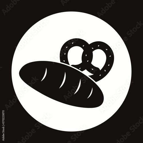 logo vector illustration design for bakery or bakeshop web site icon fresh bread and pretzel with sesame seeds black and white tasty food pastery 