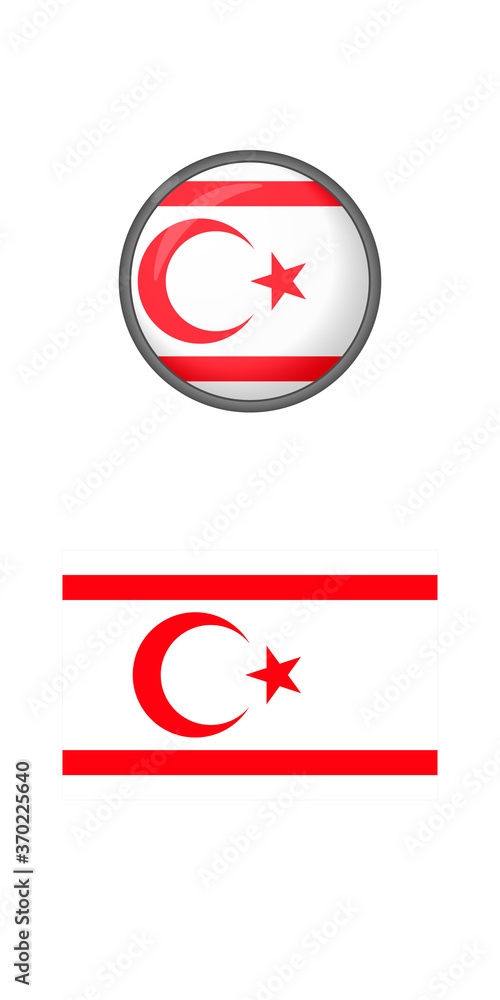 Icons of the flag of the Turkish Republic of Northern Cyprus on a white background. Vector image: button, flag, and abbreviation. You can use it to create a website, print brochures, booklets, flyers.