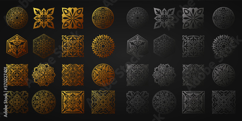 Set of islamic ornaments in vector, persian motiff. 3d ramadan islamic round pattern elements. Geometric logo template set. Circular ornamental arabic symbols. National pattern of the Kazakhs, Kyrgyz