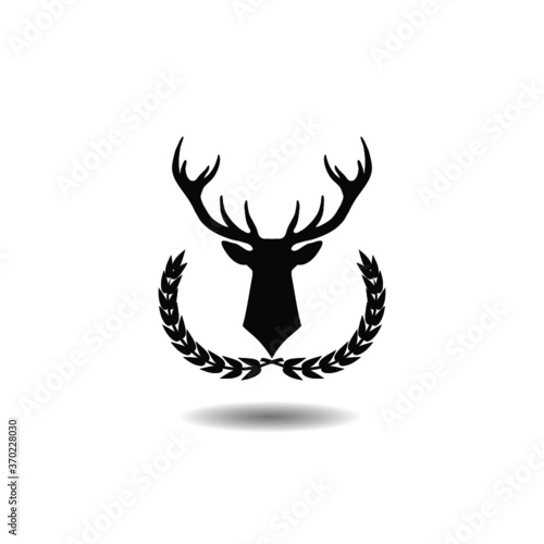 Deer head in the laurel wreath icon with shadow