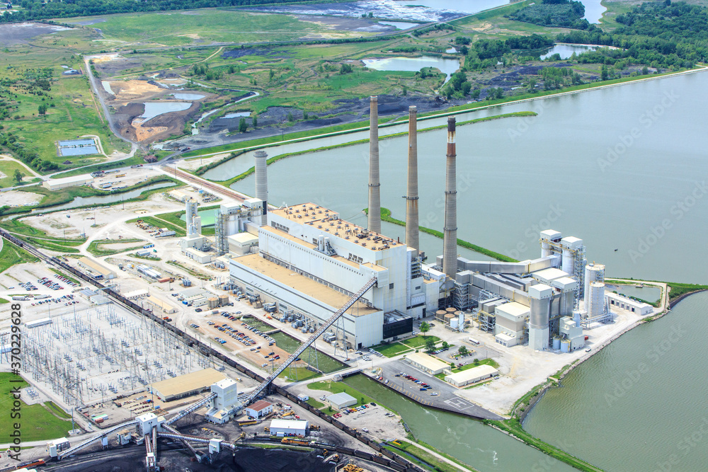 Fototapeta Aerial Photo of Coal Burning Power Plant